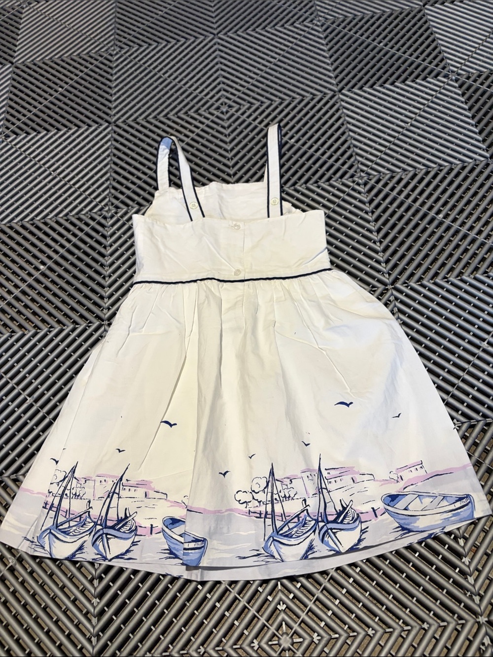 Girls White Sundress with Blue Boat Print